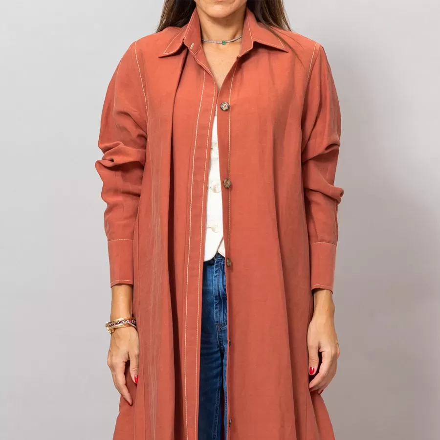 Maria Burnt Orange Long Linen Button-Down Shirt