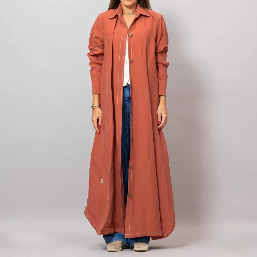 Maria Burnt Orange Long Linen Button-Down Shirt