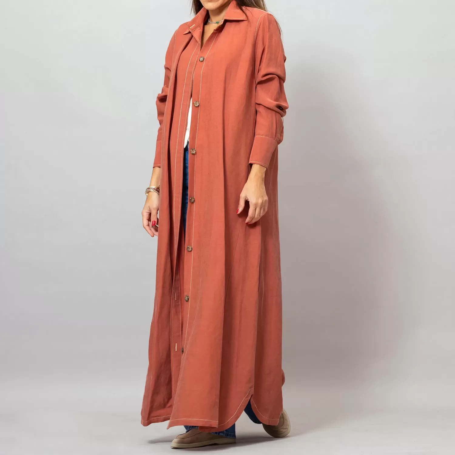 Maria Burnt Orange Long Linen Button-Down Shirt