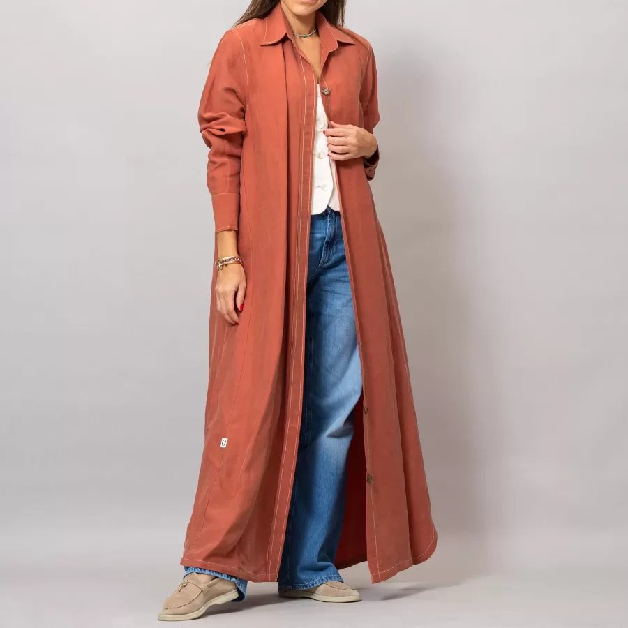 Maria Burnt Orange Long Linen Button-Down Shirt