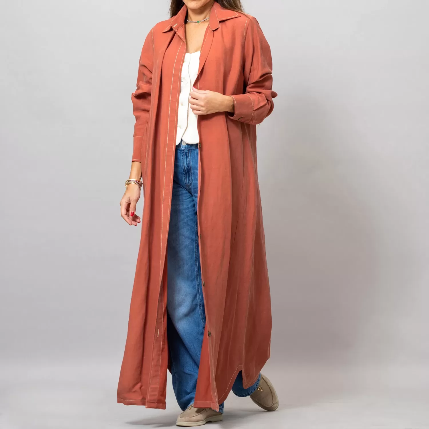 Maria Burnt Orange Long Linen Button-Down Shirt