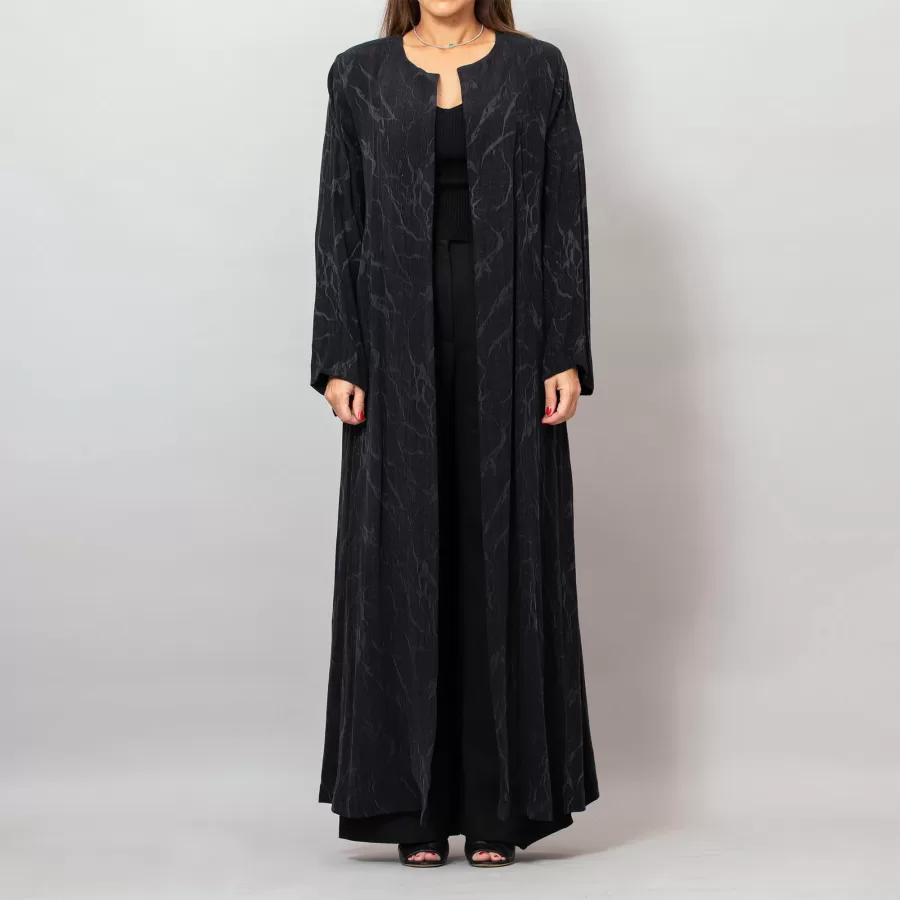 Orchid Black Washed Silk Self-Embroidery Round Neck Abaya