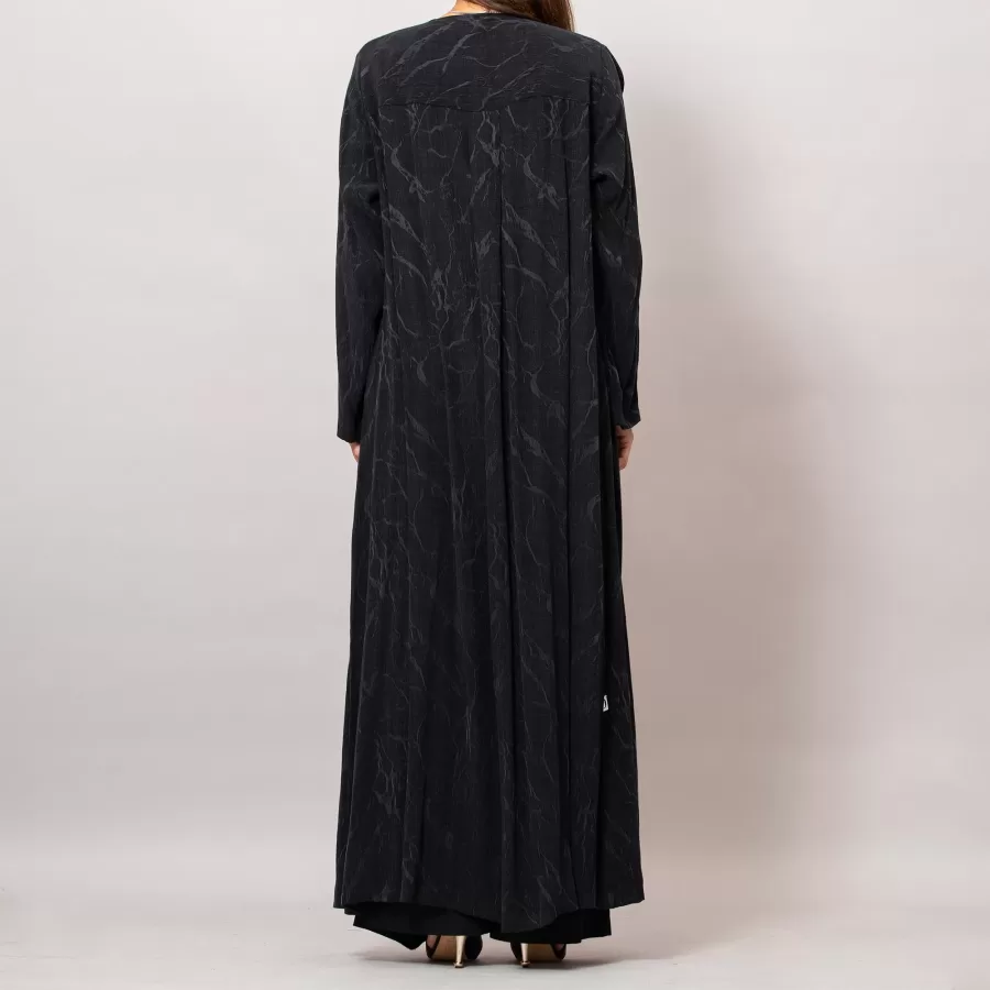 Orchid Black Washed Silk Self-Embroidery Round Neck Abaya