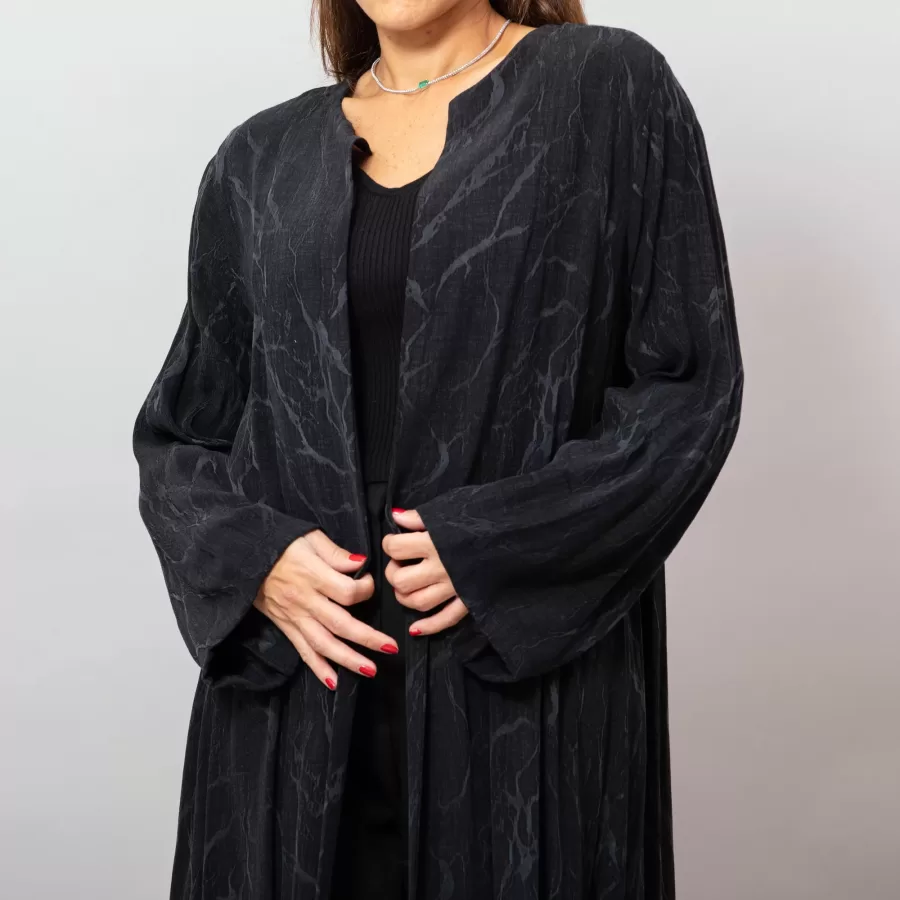 Orchid Black Washed Silk Self-Embroidery Round Neck Abaya