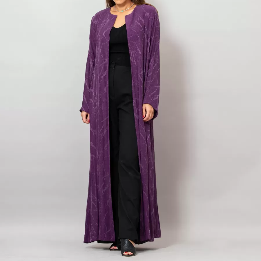 Orchid Byzantium Purple Washed Silk Self-Embroidery Round Neck Abaya