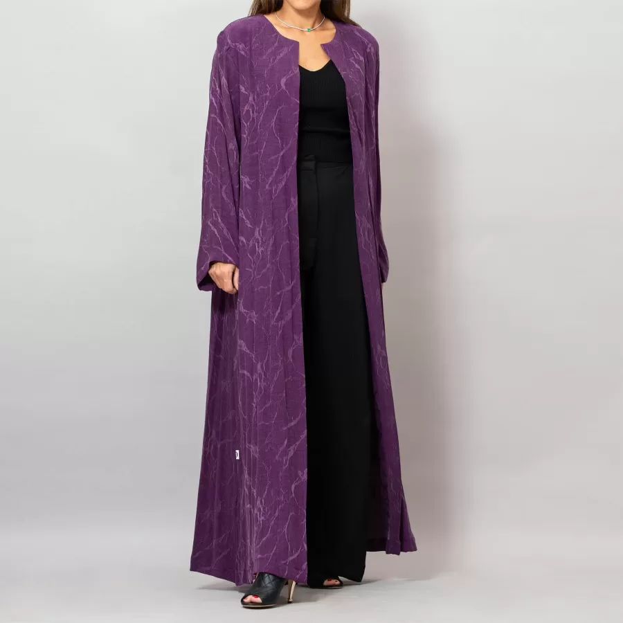 Orchid Byzantium Purple Washed Silk Self-Embroidery Round Neck Abaya