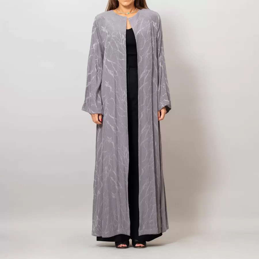 Orchid Gray Washed Silk Self-Embroidery Round Neck Abaya