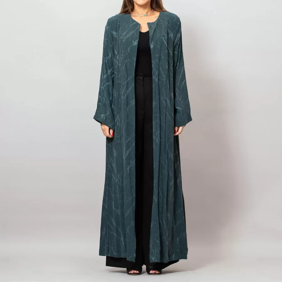 Orchid Dark Green Washed Silk Self-Embroidery Round Neck Abaya Orchid Washed Silk Self-Embroidery Round Neck Abaya