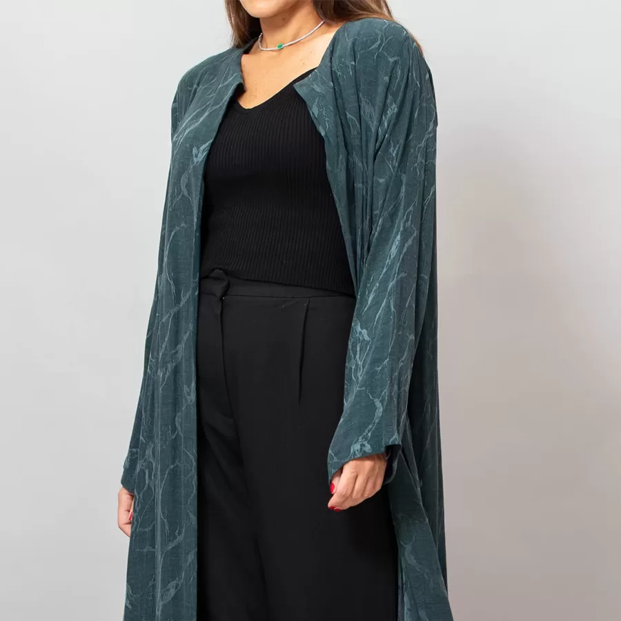 Orchid Dark Green Washed Silk Self-Embroidery Round Neck Abaya Orchid Washed Silk Self-Embroidery Round Neck Abaya