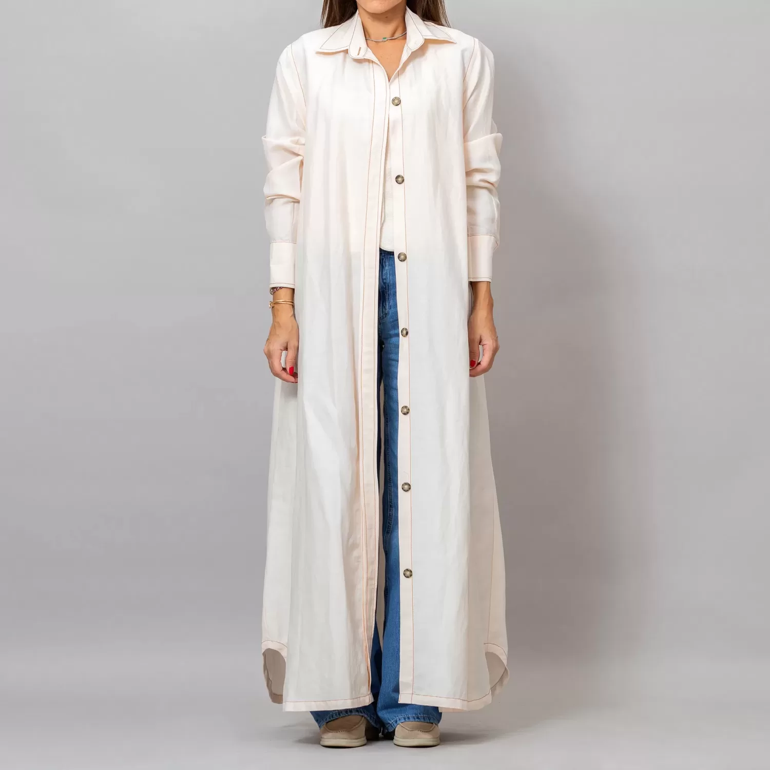 Maria Seashell Long Linen Button-Down Shirt