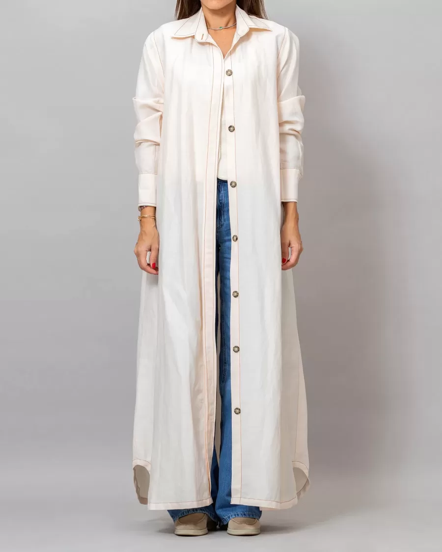 Maria Seashell Long Linen Button-Down Shirt