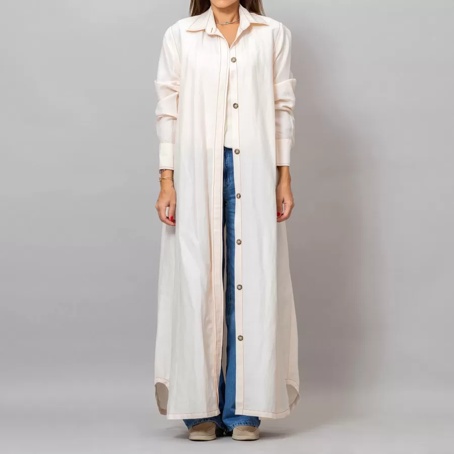 Maria Seashell Long Linen Button-Down Shirt