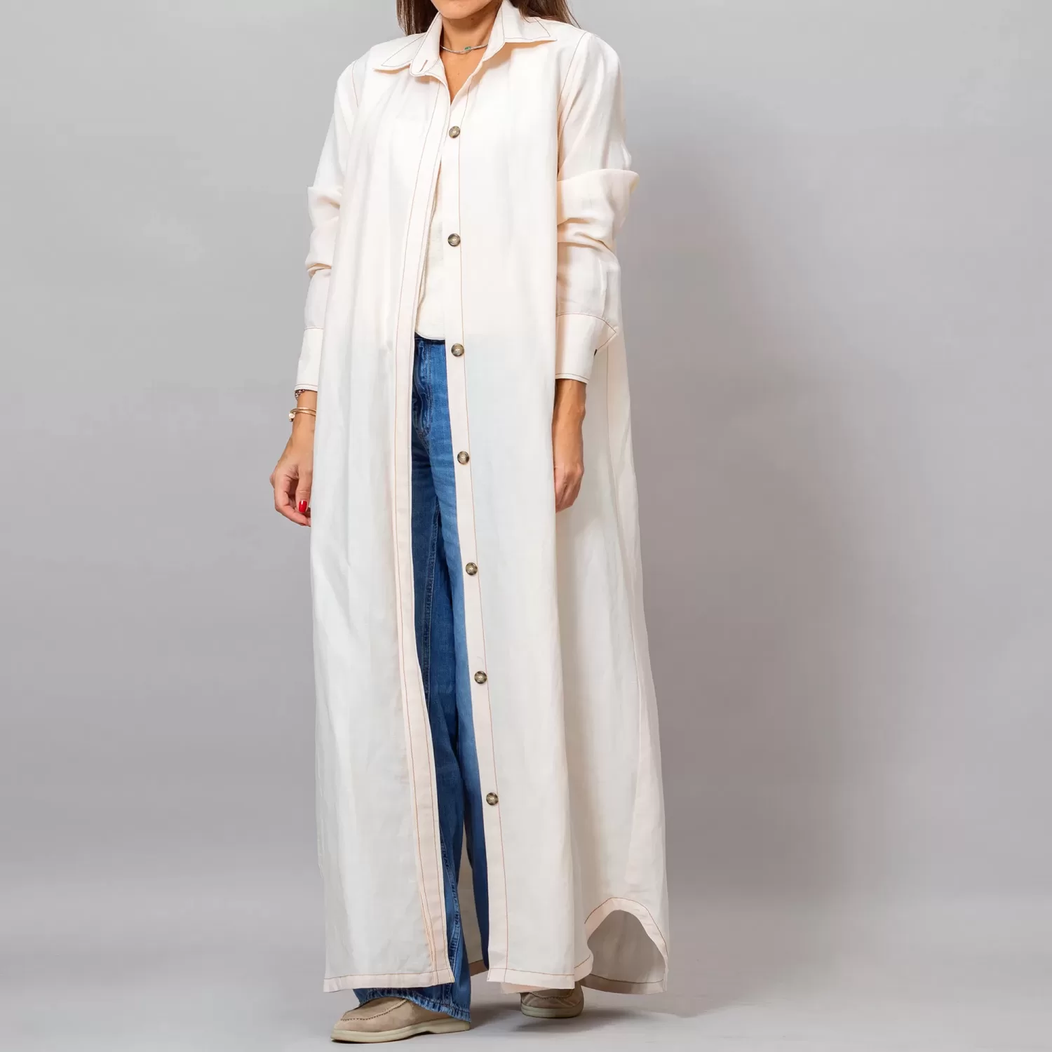 Maria Seashell Long Linen Button-Down Shirt