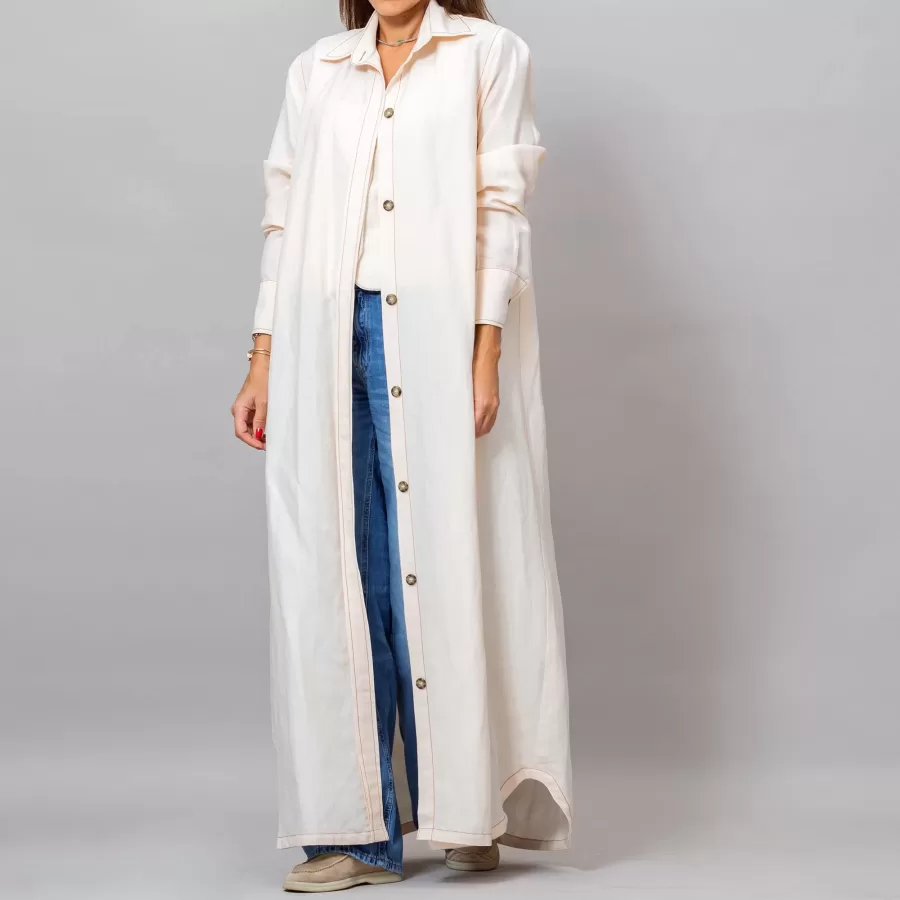 Maria Seashell Long Linen Button-Down Shirt