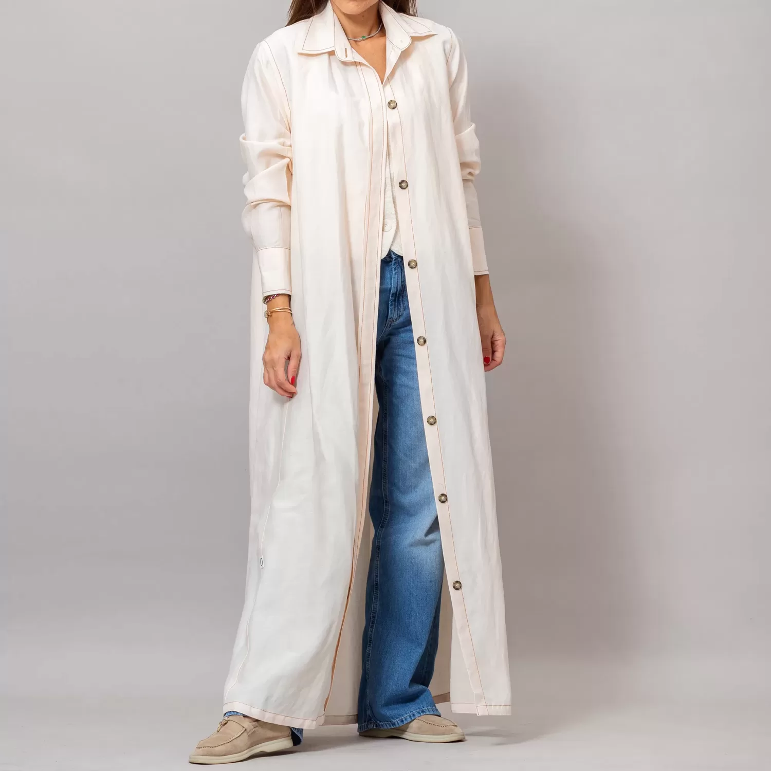 Maria Seashell Long Linen Button-Down Shirt