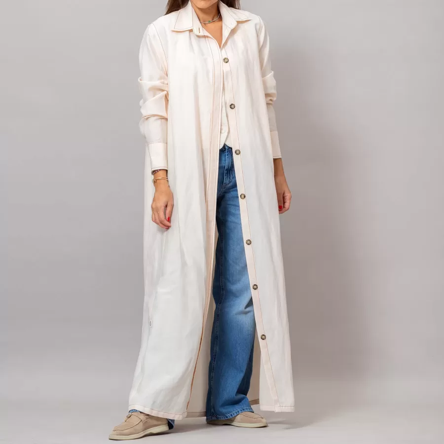Maria Seashell Long Linen Button-Down Shirt