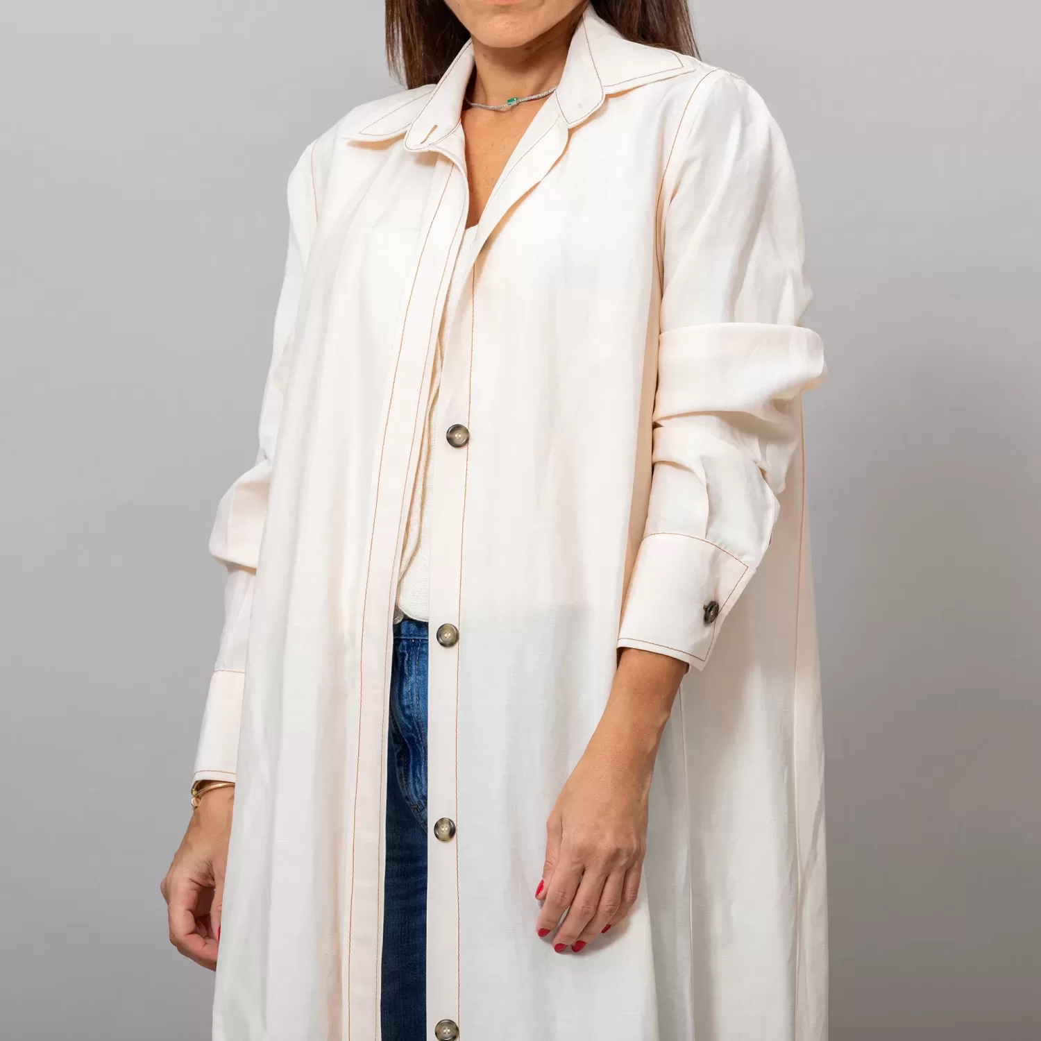 Maria Seashell Long Linen Button-Down Shirt