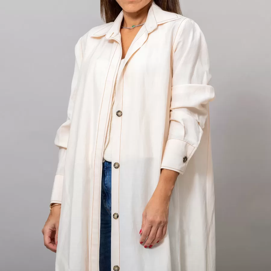 Maria Seashell Long Linen Button-Down Shirt