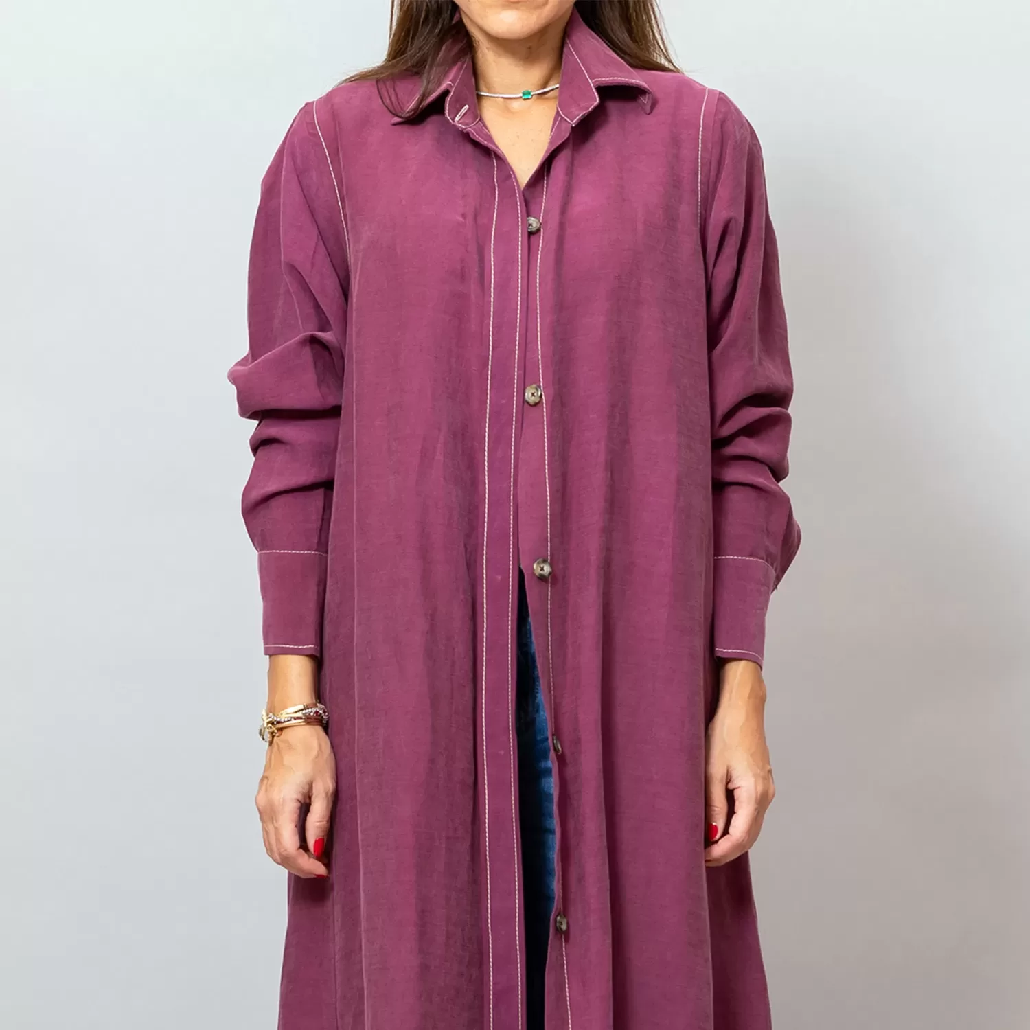 Maria Mulberry Long Linen Button-Down Shirt