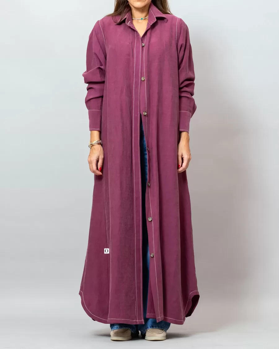 Maria Mulberry Long Linen Button-Down Shirt