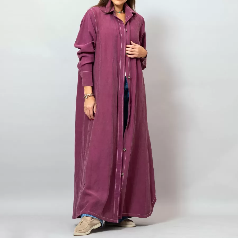 Maria Mulberry Long Linen Button-Down Shirt