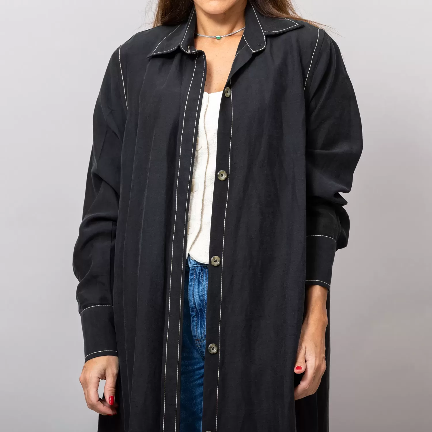 Maria Black Long Linen Button-Down Shirt