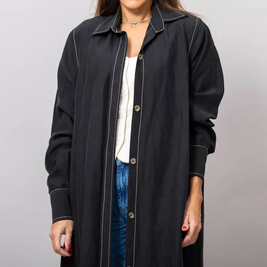 Maria Black Long Linen Button-Down Shirt