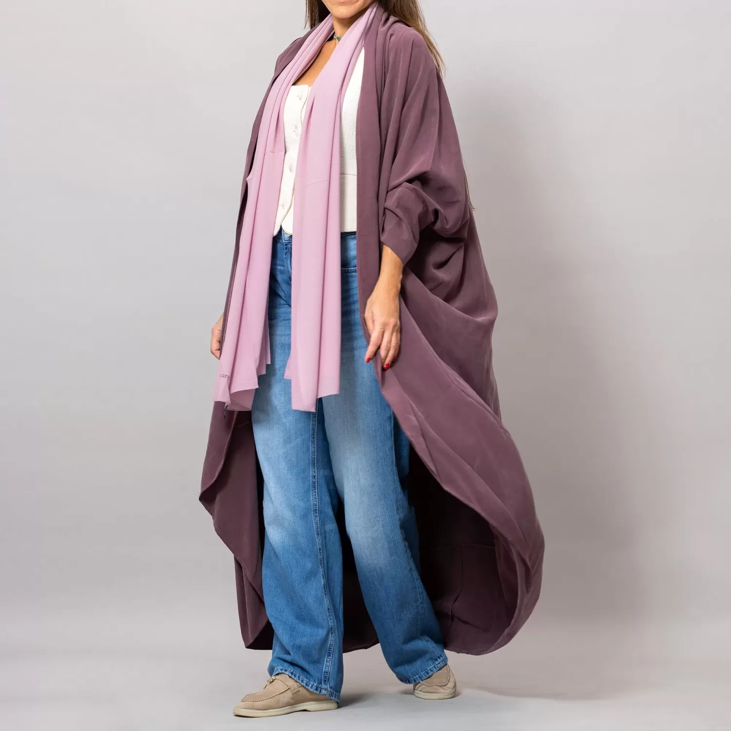 Mauve Taupe Sandra Oversized Washed Linen Abaya Kaftan