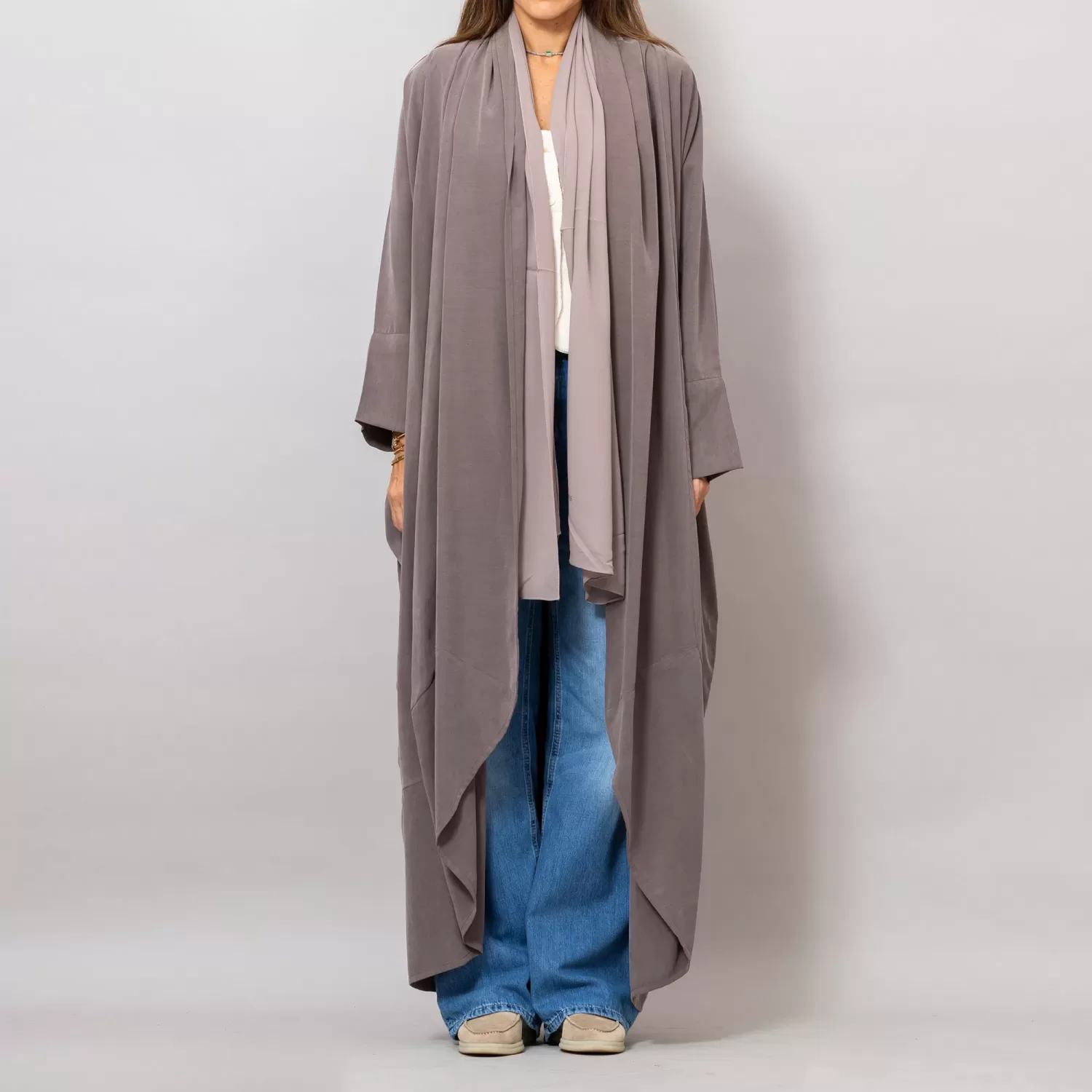 Beaver Brown Sandra Oversized Washed Linen Abaya Kaftan