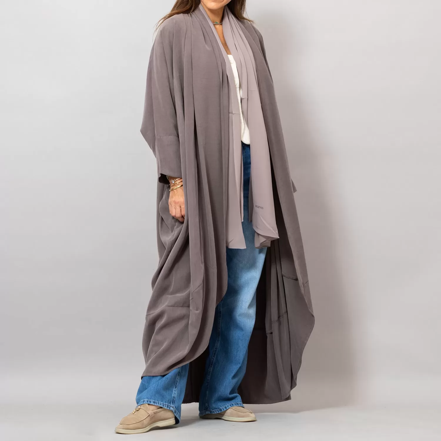 Beaver Brown Sandra Oversized Washed Linen Abaya Kaftan