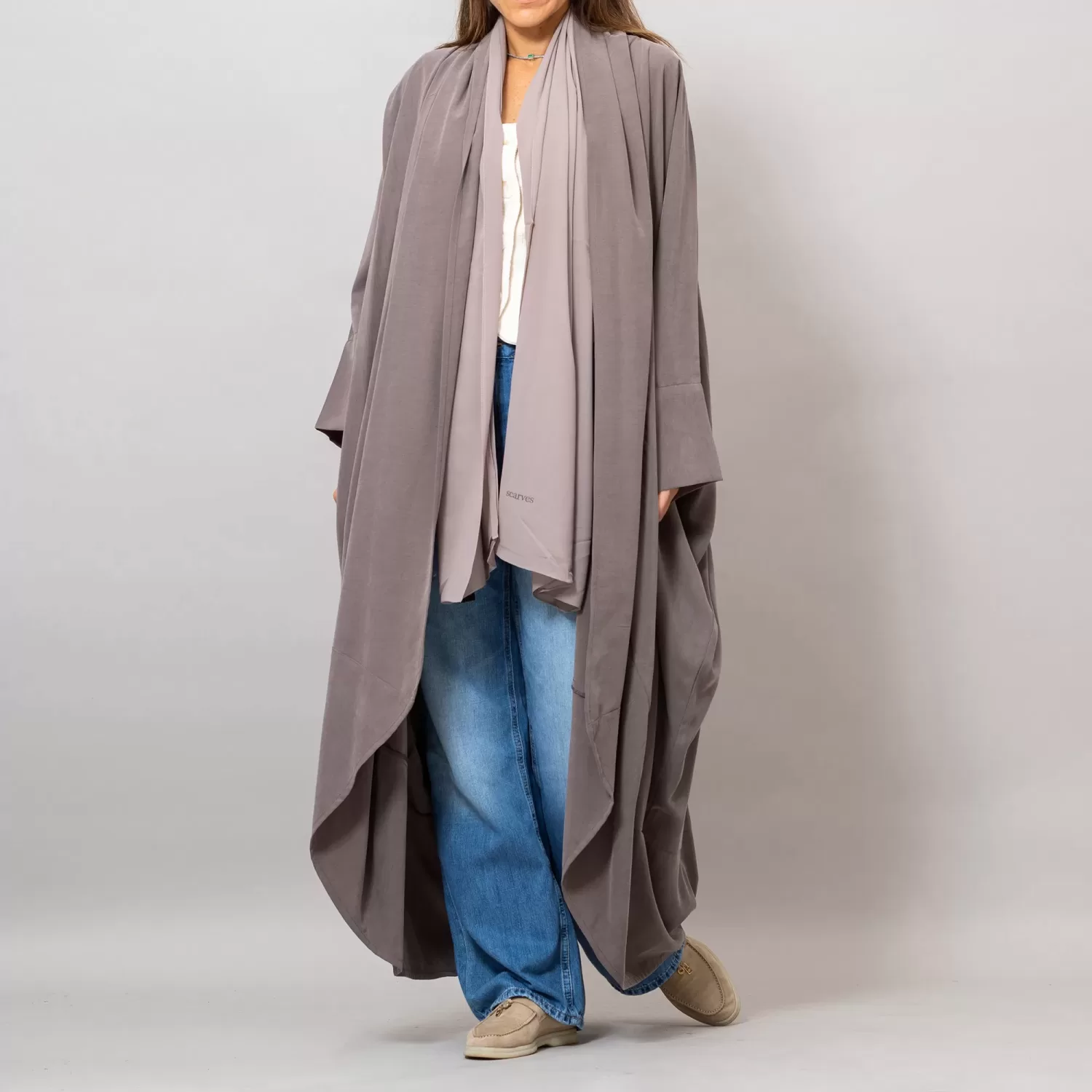 Beaver Brown Sandra Oversized Washed Linen Abaya Kaftan