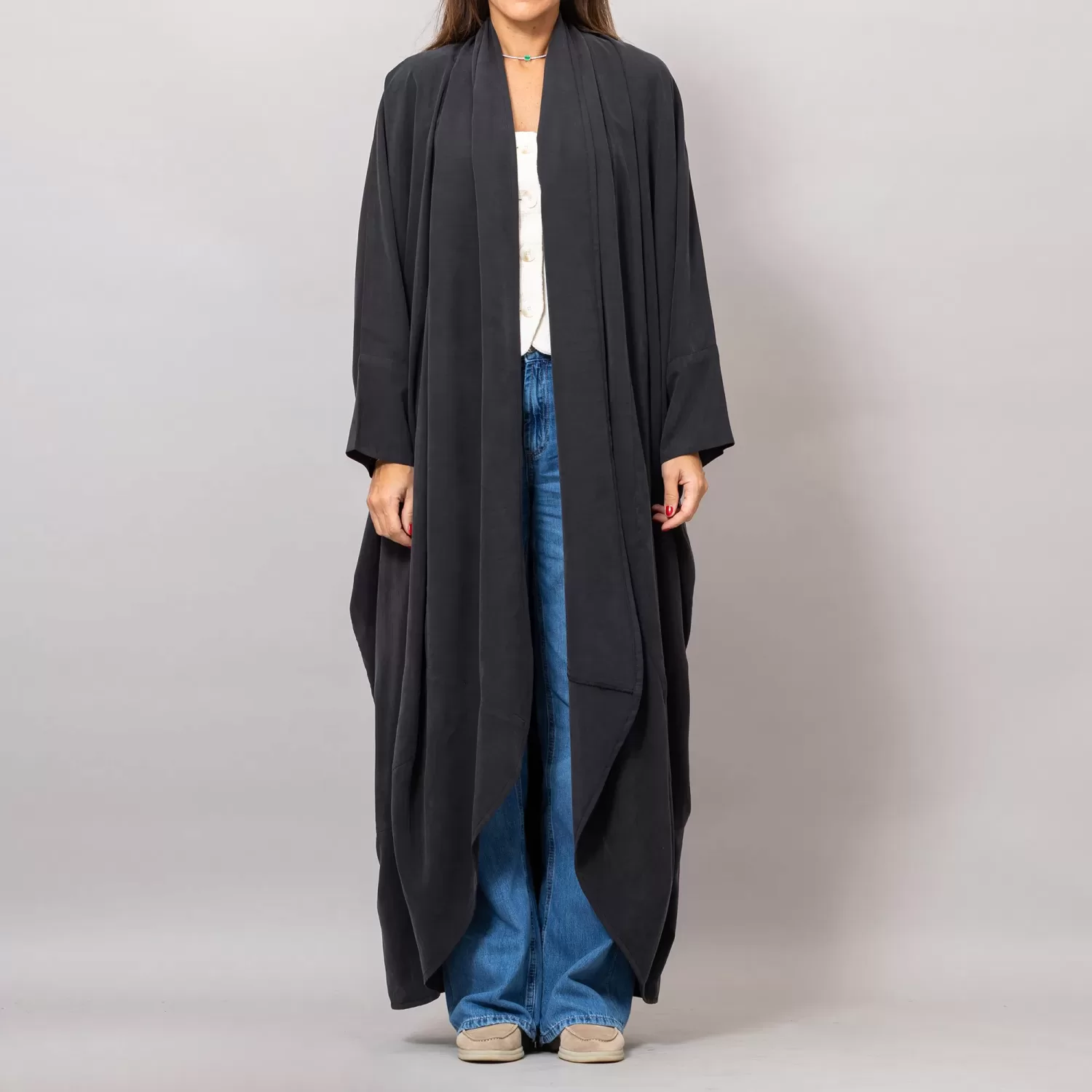 Black Sandra Oversized Washed Linen Abaya Kaftan