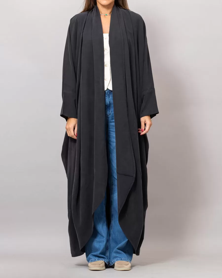 Black Sandra Oversized Washed Linen Abaya Kaftan