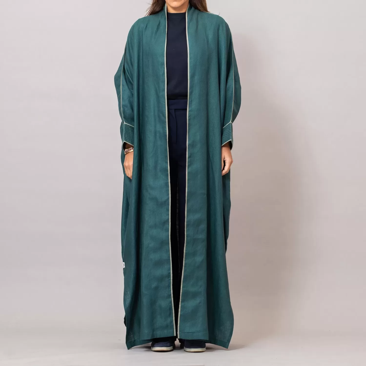 Teal Ribbed Texture Scarlet Abaya with Colored Piping