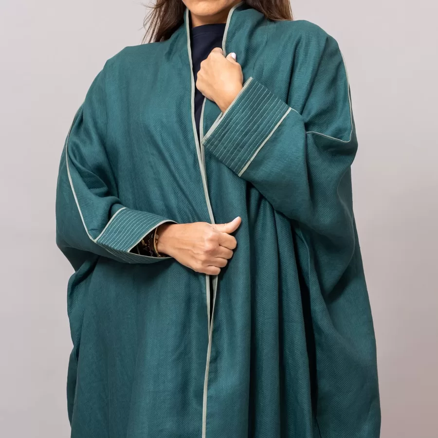 Teal Ribbed Texture Scarlet Abaya with Colored Piping