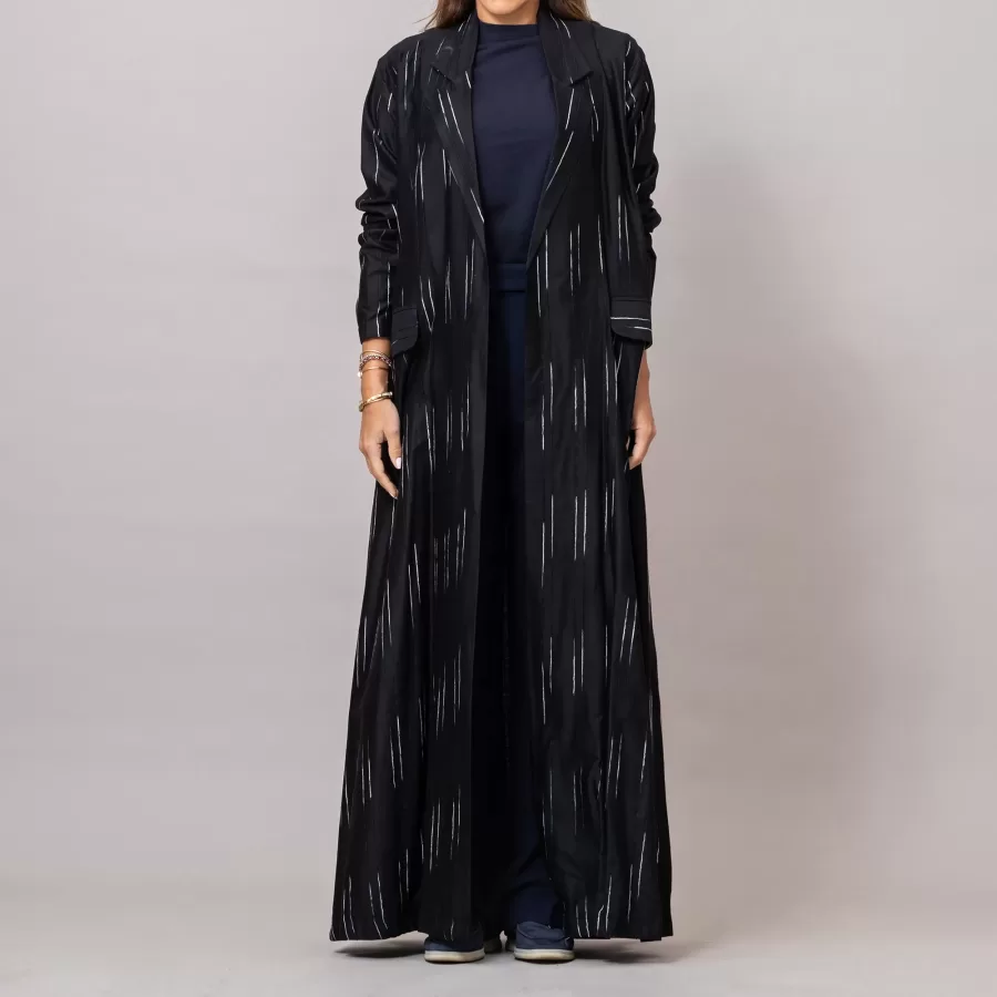 The Blazer Woven Striped Cotton Abaya with Pockets Black