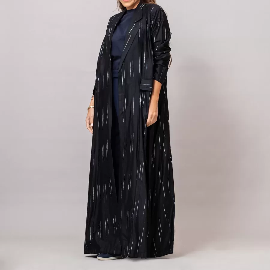 The Blazer Woven Striped Cotton Abaya with Pockets Black