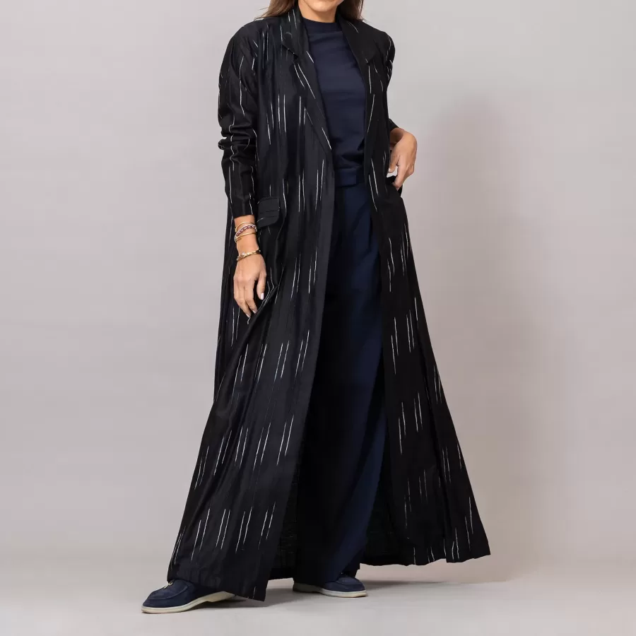 The Blazer Woven Striped Cotton Abaya with Pockets Black