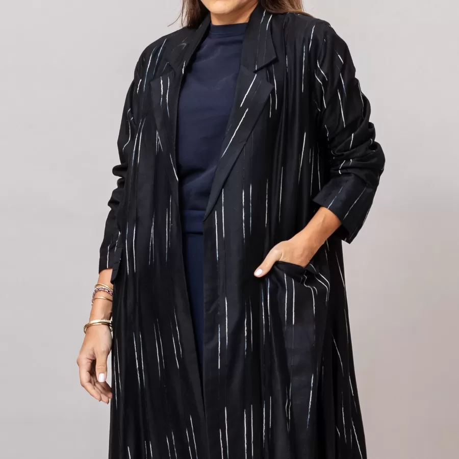 The Blazer Woven Striped Cotton Abaya with Pockets Black