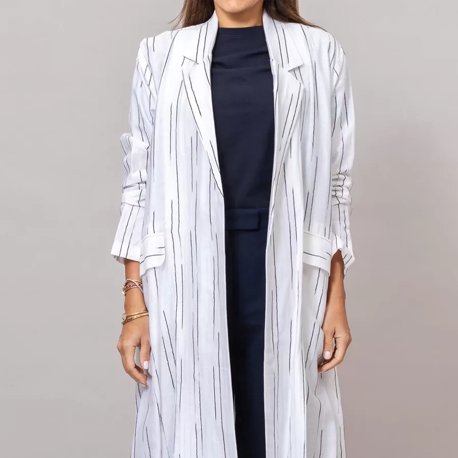 The Blazer Woven Striped Cotton Abaya with Pockets White