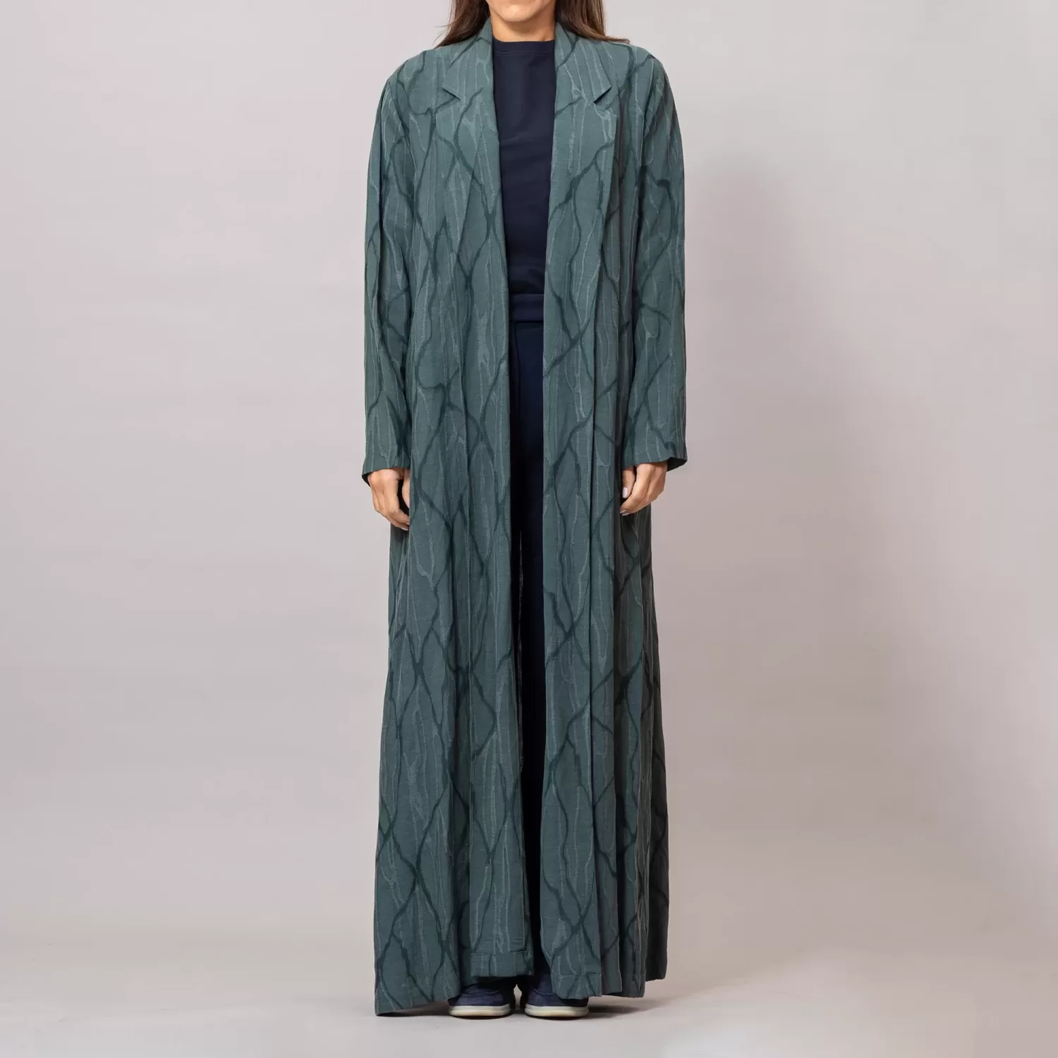 Reema Blazer Abaya Teal Self-Embroidered Linen