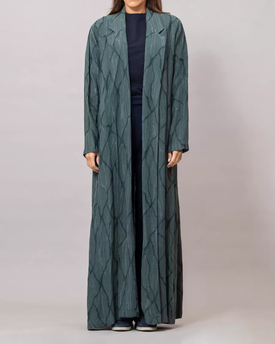 Reema Blazer Abaya Teal Self-Embroidered Linen