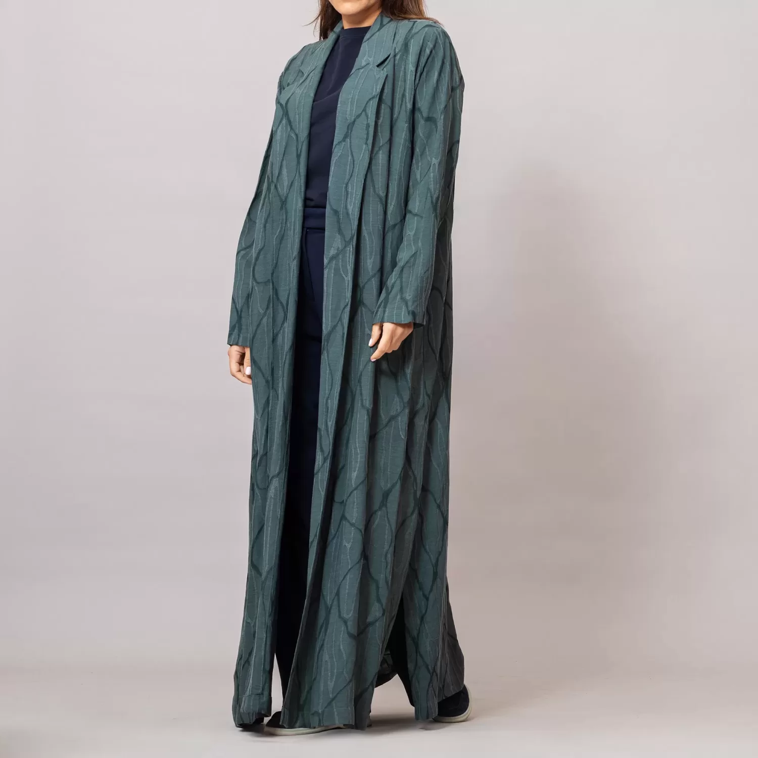 Reema Blazer Abaya Teal Self-Embroidered Linen