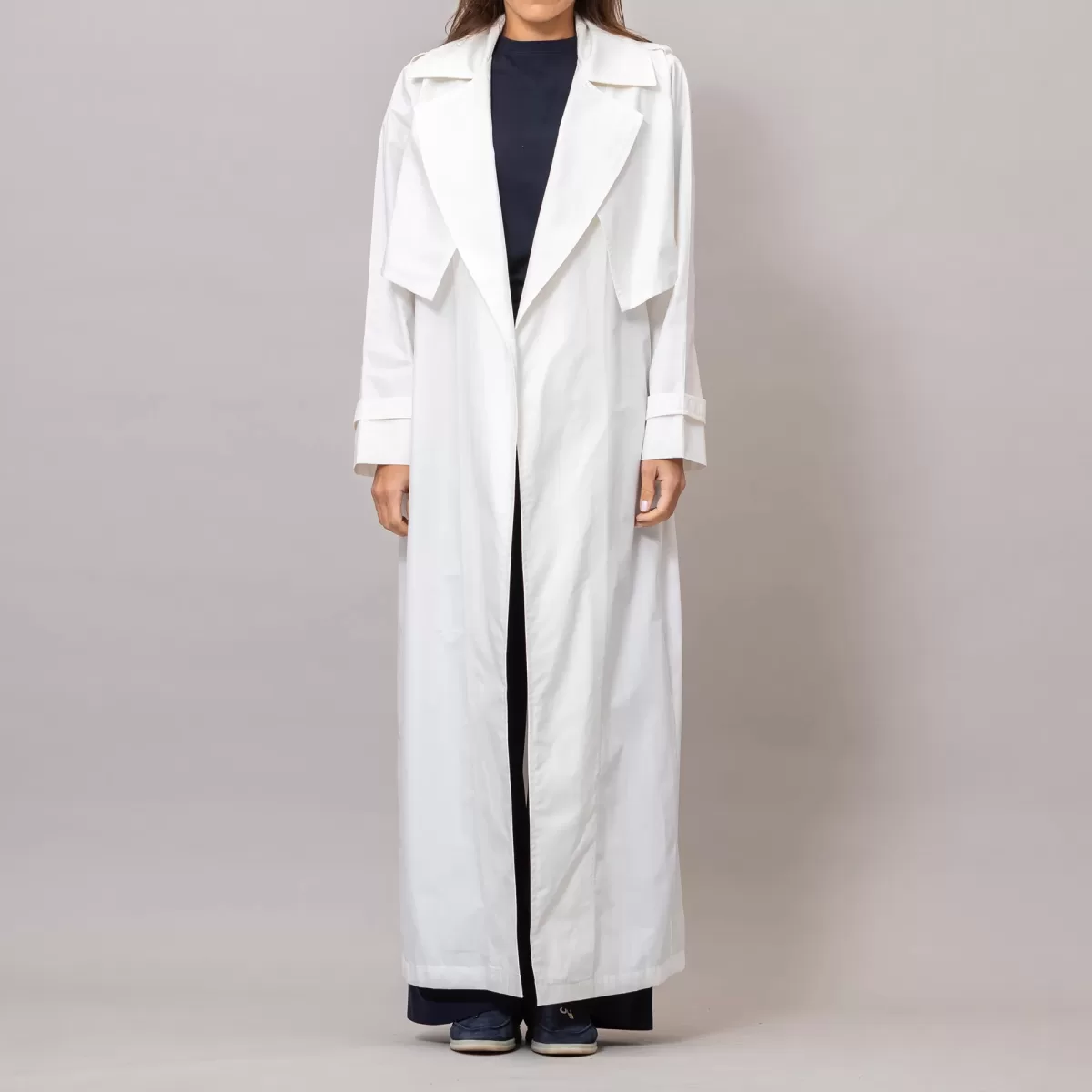 Fitted Cotton Blend White Coat with Gilet