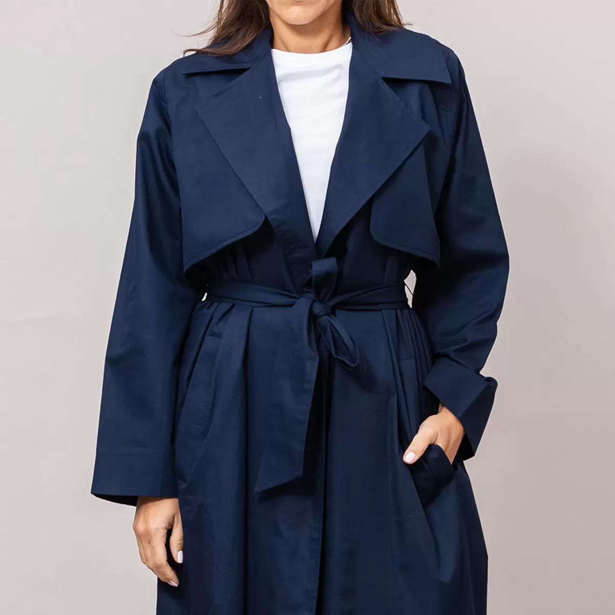 Duster Textured Cotton Navy Blue Coat with Gilet