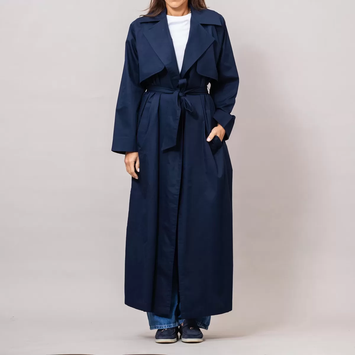 Duster Textured Cotton Navy Blue Coat with Gilet