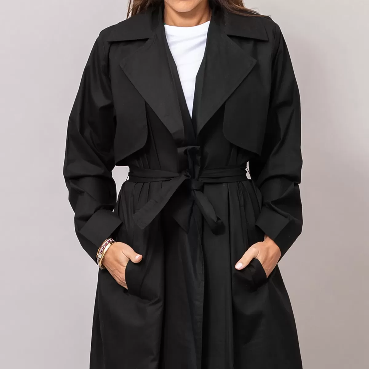 Duster Textured Cotton Black Coat with Gilet