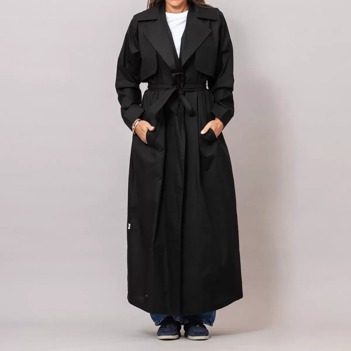 Duster Textured Cotton Black Coat with Gilet