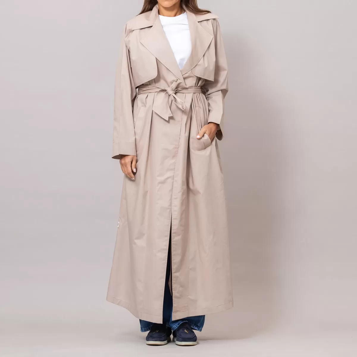 Duster Textured Cotton Almond Coat with Gilet