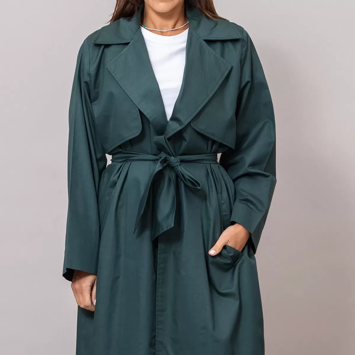 Duster Textured Cotton Viridian Green Coat with Gilet